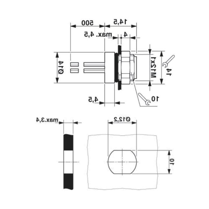 M8 4Pin，内螺纹法兰插座，主板后安装，63SA41-XXX