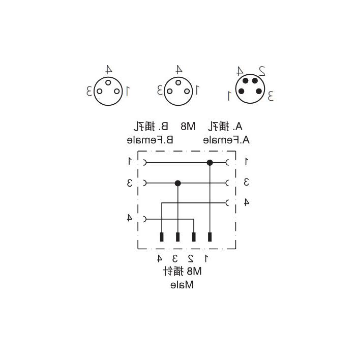 M8 4针 男性 / 2M8 3针  fe男性、Y type splitter、633301