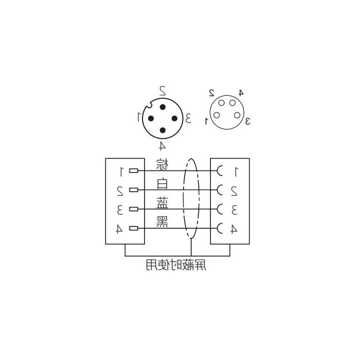 M8转M12 4Pin、M8母头直型转M12公头直型、双端预铸PVC非柔性电缆、灰色护套、63D263-XXX