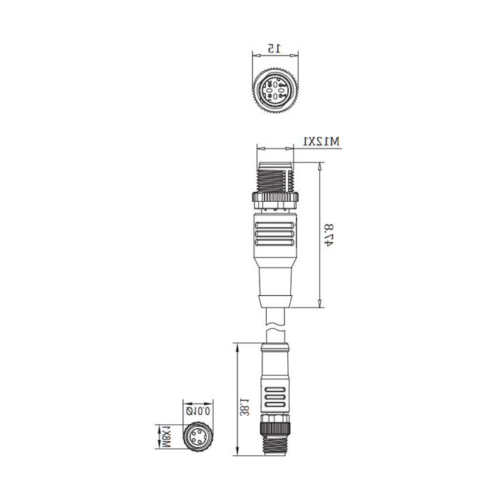 M8 4Pin公/M12 4Pin公（d码）-双端预制PUR屏蔽软电缆- EtherCat网线-绿色护套- 0C3063-xxx