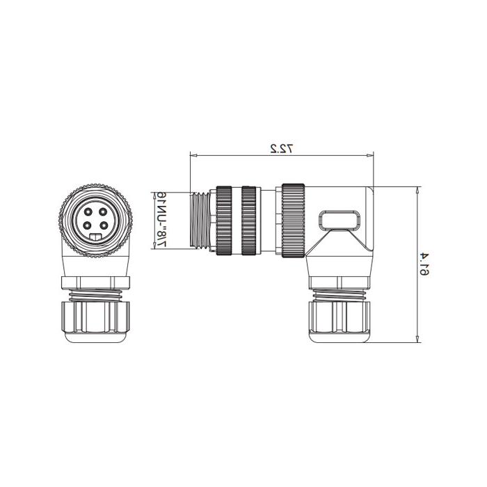 7/8" 4Pin，外头90°，螺钉连接，0PF063