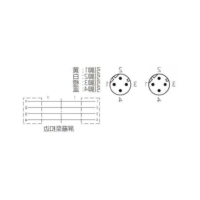 M12 4Pin D-coded、公头90°转公头90°、双端预铸PVC非柔性电缆、带屏蔽、黄色护套、0C4498-XXX